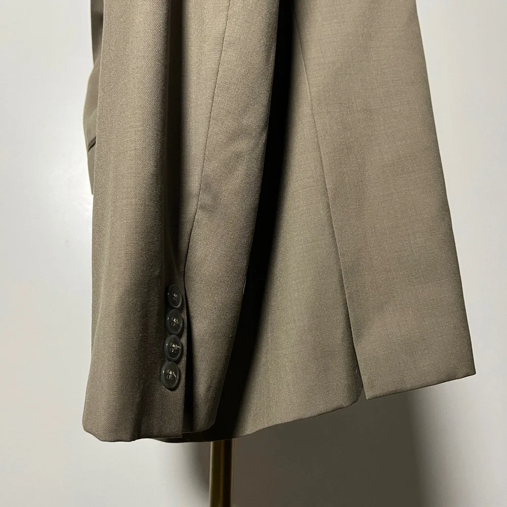 Calvin Klein Suit Mens 46L 40W Tan Solid Wool 2 Button Notch Lapel‎ Modern